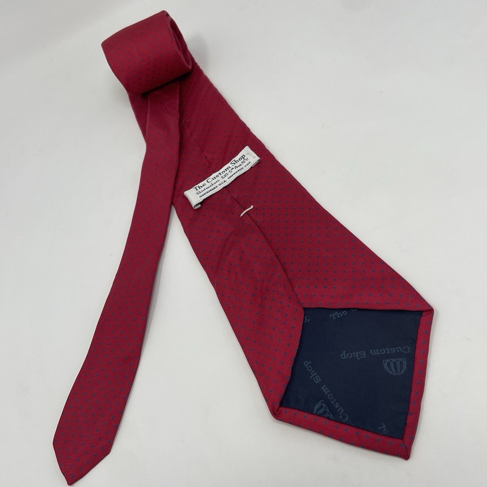 The Custom Shop Tie Handmade Silk USA Red Blue VTG 3 5/8x56" Polka Dots Classic - Picture 3 of 6